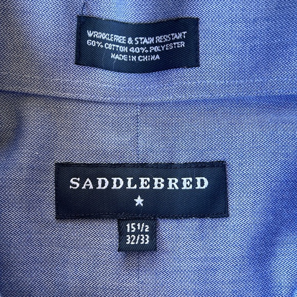 Saddlebred Men’s Blue Button Down Stain Resistant Dress Shirt, Size 15.5 / 32/33 - Picture 4 of 5